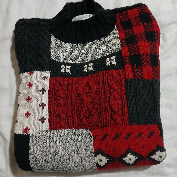 VTG Liz Claiborne Large Mock Neck Cotton Blend Red/Black/White Block Sweater - Picture 13 of 13